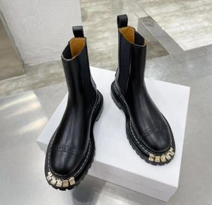 Black Elasticated Chunky Platform Biker Botas de couro Marteias Martin com marcas de designers de luxo de serviço pesado de fortalecimento SH1942002