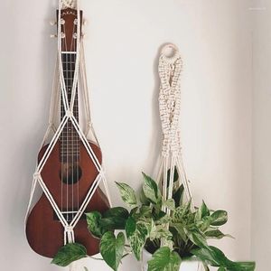 Bolsas de armazenamento Macrame tecida parede suspensa Tapestry Guitar Musical Instrument Ukulele Rack Bag Decoration