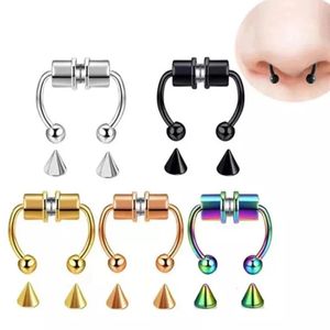Rostfritt stål Magnet Fake Nose Ring Hoop Piercing Septum Rings for Women Fashion Gothic Rock Body Jewets Gifts 240407