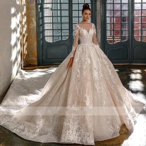 Luxury Ball Gown Wedding Dress For Women 2024 Beading Lace Appliques Princess Dubai Champagne Bride Bridal Gowns Vestido De Novia Casamento