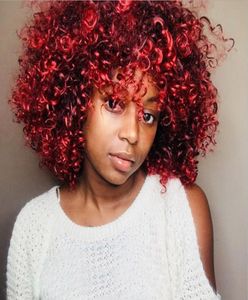 Red Mix Black Afro Kinky Curly Wig Syntetiska peruker för kvinnor Natural Afro Hair6737438