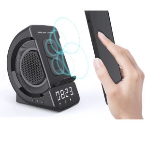 Chargers Wireless Charger Station With 5.0 Speaker Music Player Igital Screen Display Alarm Clock Charging Dock Station For Smart Phone