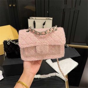 Tote Çanta Yüksek Tanımlı Kaba Tek Crossbody Zincir Elmas Izgara Yün İplik Velvet Messenger Kuzulu Rüzgar Küçük Kare