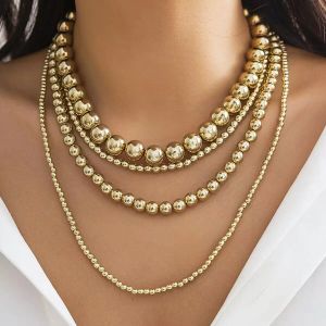 Necklaces 5Pcs Fashion Exaggerated Multilayer Big Heavy Gold Color Beads Chain Necklace for Women Chunky Beaded Choker Jewelry