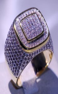 Splendido marchio Desgin Gioielli di lusso 925 Sterling Silver Gold Pave Pave Full White Sapphire Cz Diamond Men Band Finger R5090083