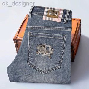 Men's Jeans designer High end autumn and winter jeans men's slim fitting straight tube trendy brand hot stamping elastic loose casual pants men