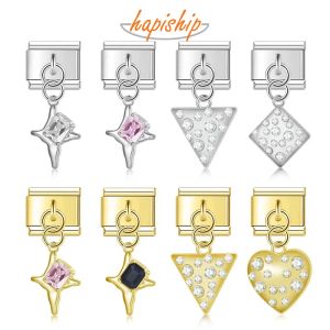 Strands Hapiship 2024 Fashion Heart Star Round Square Triangle Italian Charm Links Fit 9mm Bracelet Stainless Steel Jewelry Making DJ880