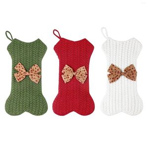 Parti Dekorasyonu 3pcs örgü kemik asılı hediye çantası neşeli Noel ağacı süslemeleri bowknot akrilik şekli huş çubukları için