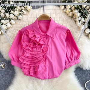 Женские блузки Oceanlove Puffer Elice 3D цветы Женские рубашки твердые корейские мод