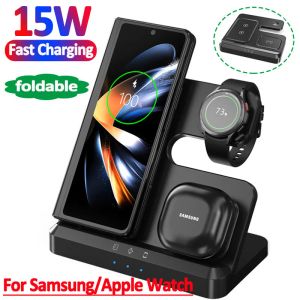 Laddare 3 i 1 trådlös laddningsstativ för Samsung S22 S21 S20 S10 Obs Galaxy Watch 5/4 Active 2/1 Buds 15W Fast Charging Dock Station