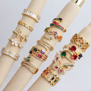 Bands Square Snake Design Goldfarbe Baguette Ringe für Frauen Männer Party Geschenk Charme Multicolor CZ Finger Regenbogen Zirkon Hip Hop Schmuck Schmuck