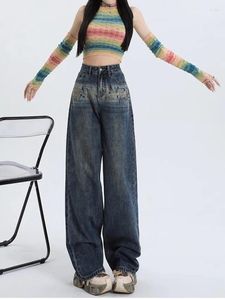 Women's Jeans High Waist Straight Pants 2024 Casual Printing Painted Baggy Y2K Wide Leg Retro Streetwear Style Denim Trouser
