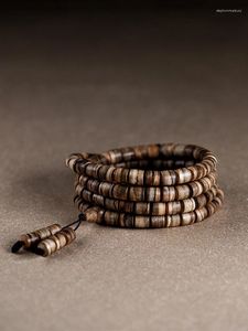Necklace Earrings Set High Quality Real Natural Kalimantan Agarwood Bracelet Old Materials Eaglewood Buddha Beads Wooden Barrel