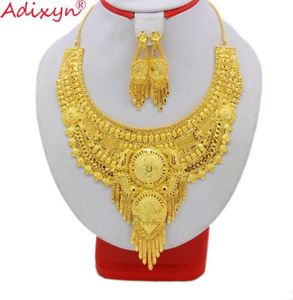 Adixyn Gold ColorBrass India Fashion NecklaceEarrings Jewelry Set For WomenGirls AfricanEthiopianDubai Party Gifts N1008749434936466675