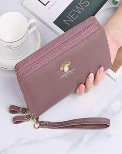 Mode dubbel zip plånbok kvinnor039 lång koppling liten söt bi pärlmynt handväska dublelayer stor kapacitet mobiltelefon väskor9324789