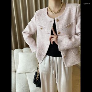 Women's Jackets Women O Neck Casual Tweed Sequined Coat Simple Fashion Basic Pink White Sweet French Small Fragrance Female Short Spring