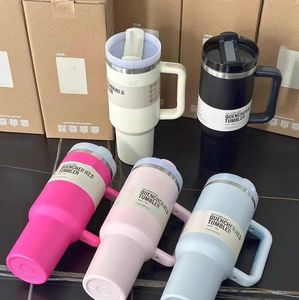 1 PCS New 40oz Quencher H2.0 Cups 40oz Stainless Steel Tumblers Cup With Handle Lid and Straw Travel Car Mugs Pink Lilac Blue Water Bottles 0423