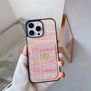 Designer Weaving pattern Phone Cases For iphone 15 14 13 12 11 Pro Max 15Pro 15Plus 15ProMax Luxury Embroidered letters Card Pocket Card Holder Cover Case