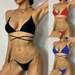 Women's Swimwear Women Split Swimsuit Thong Comfortable 2-Pieces Strappy Swimming Suit Wrap High Cut Beachwear Halterneck String Bikinis