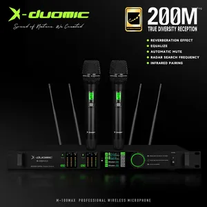 Microphones X-DUOMIC M100MAX Professional Diversity Wireless System Handheld Mic TFT Screen With Equalization Reverberation