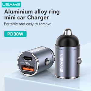 Chargers USAMS 30W Carregador de carro USB Quick Cobra USB Tipo C CARREGEM CARRO DE TOPO PARA IPHONE 15 PRO MAX 14 13 12 Huawei Xiaomi Tablets