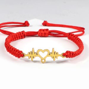 Strands Gold Color Heartbeat Cardiogram Bracelets ECG Heart Braided Women Men Bangle for Nurse Doctor Fashion Yoga Jewelry Special Gifts