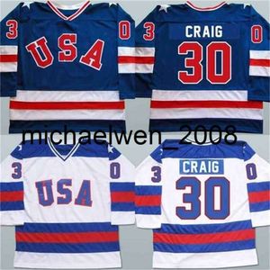 Kob Weng Mens 30 Jim Craig Jersey 1980 Miracle on Ice Hockey Jerseys 100% zszyty haftowa drużyna USA Hockey Jerseys Blue White S-3xl