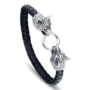 Strands Wolf Head Head Leather Bracelet for Men Street Cool Jewelry Man Bracelet Gift