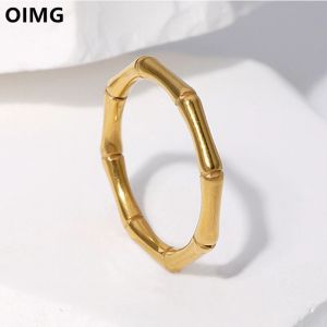 Bänder Oimg 316L Edelstahl Gold Silber Farbe Minimalist Metall Bambus -Form Ring für Frauen Mädchen Böhmisch nicht leicht zu verblassen