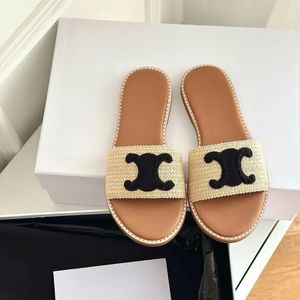 Высококачественная лимпия квартира Slipper Women Raffia Sandals Designer Slider для женской праздничной прогулочной обуви Factory обувь98465411