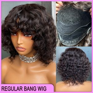 12A klasy peruwiański Indian Brazylijski Naturalny czarny czarny głęboka fala zwykła Bang Short Bob Peruka 8 -calowa 100% Raw Virgin Remy Human Hair