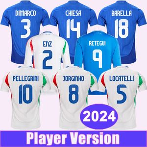 2024 Italy National Team Mens Player Soccer Jerseys CHIESA BARELLA JORGINHO PELLEGRINI LOCATELLI DIMARCO DI LORENZO Home Away Long Sleeve Football Shirts Uniforms