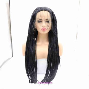Fabriksuttag mode peruk hår online shop fashionabla syntetik för kvinnor svart lång rak liten flätning högtemperatur silkes pannband täckning