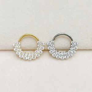 1 st ASTM F136 Dubbelrader 5A CZ NOSE Hoop Septum Clicker Ring Piercing Earring Lip Ear Tragus Helix Broskkropp 240423