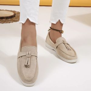 Women Slevers Slip on Ladies Flats Brand Frühling Herbst Casom Flat Schuhe Leder Cashmere Single Shoes Plus Size 43 240422