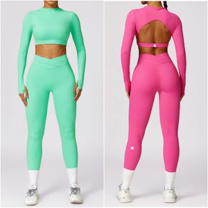 LL8578 Women Yoga Outfit Due pezzi set di pantaloni pantaloni pantaloni sport palestra che corre lungo pantaloni a maniche lunghe