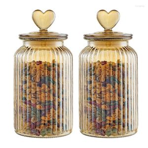 Storage Bottles European Amber Striped Glass Jar Large Capacity Sealed Coffee Tea Kitchen Multigrain Poy Food Container Home Decor