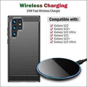 充電器15W QI Samsung Galaxy S23 S22 ULTRA PLUS WIRELESS充電パッドのUSBケーブルギフトケース用のユニバーサルファストワイヤレス充電器