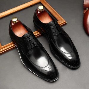 Dress Shoes Classic Derby Lace-up For Men Genuine Leather Handmade Plain Toe Luxury Italian Men's Business Wedding Formal