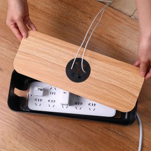 Organizer Data Cable Storage Box Japanesestyle Wooden Desktop Charging Wire Manage Container Artifact Anti Dust Charger Socket Organizer