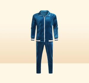 Höstvinter Men spårningsdräkter geometriska sweatshirt jogger Två velor 2 -stycken Set Velvet Tracksuit1987407