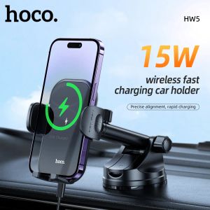 Chargers HOCO QI 15W Caricatore wireless montato per auto per iPhone 15 14 13 Pro Max Stable Center Console Vaso in auto per Samsung S23 S21