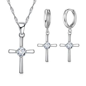 Necklaces 925 Sterling Silver Stamped Necklaces Earrings Cross Shape Classic Fashion Jewelry Set CZ Cubic Zirconia Party Unisex Wholesale