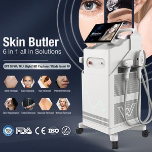 ND YAG Laser IPL ELIGHT OPT RF Máquina de beleza multifuncional com 4 alças Removedor permanente de remoção de cabelo