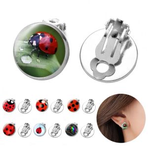 Earrings Women's Ear Clips Cute Antirust Ladies Glass Ladybug Earrings Hoop Dot Earrings Jewelry Women Clip Earrings Daily Wear