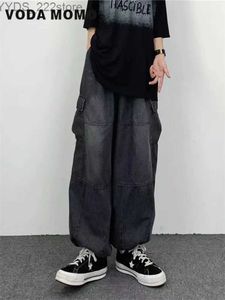 سراويل جينز للسيدات 2022 Harajuku Fashion Retro Street Hip Hop Pants مستقيمة الساقين واسعة الساقين نساء غير رسمية فضفاضة كبيرة الجيب السلال الجينز YQ240423