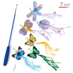 Accessories Pet Cat Toy 7pcs Fishing Rod Funny Cat Stick Variety of Butterflies and Dragonflies Cats Toys Suministros Para Gatos CN(Origin)