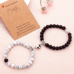 Stränge Magnetpaar Armbänder für Frau Männer romantische Herz -Matching -Liebhaber Natursteinperlen Armband Schmuck Dropshipping