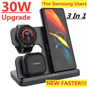 Chargers 30W 3 In 1 Wireless Charger Stand Fast Charging Dock Station for Samsung Z Fold 3 S21 S20 Galaxy Watch 5 4 3 Active 2 S3 S4 Buds
