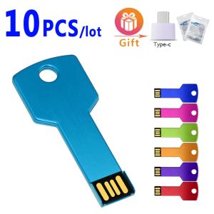 Drives 10pcs USB Flash Drive colorful key pendrive 128gb 64gb pen drive 32gb 16gb usb memoria stick for PC Free Custom Logo Gifts
